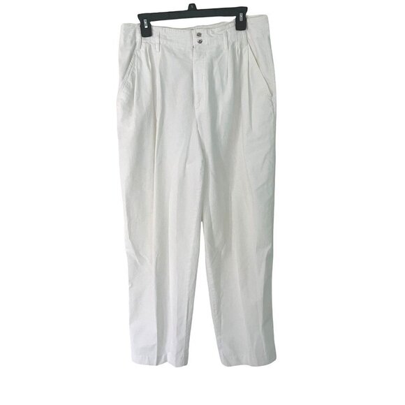 Liz Sport Trousers Womens Size 14 Vintage High Waist Relaxed Leg Zip Front White - Picture 1 of 12